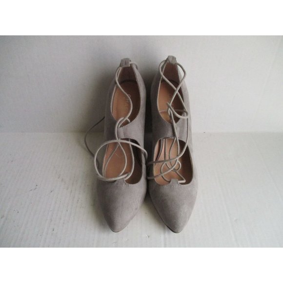 *Charles David Beige Suede Pumps Ankle Tie Closure Stacked Wedge Heels - Picture 3 of 9